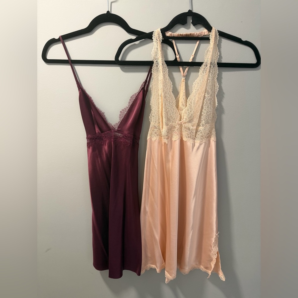 Lot of 2 Victoria's Secret Satin Babydoll Teddies/Nightgowns/Slips